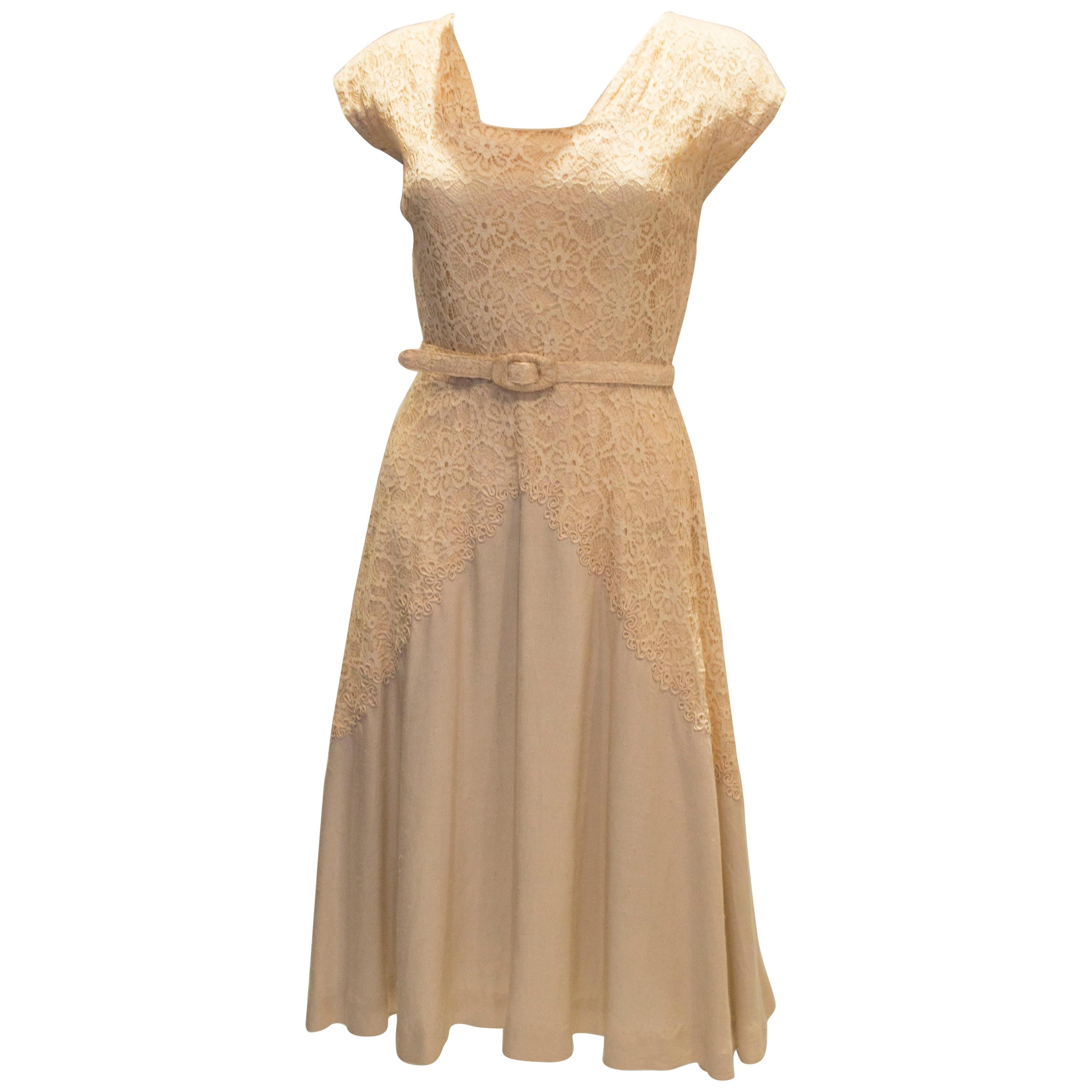 Vintage Ivory and Lace Dress by Well Made London. For Sale