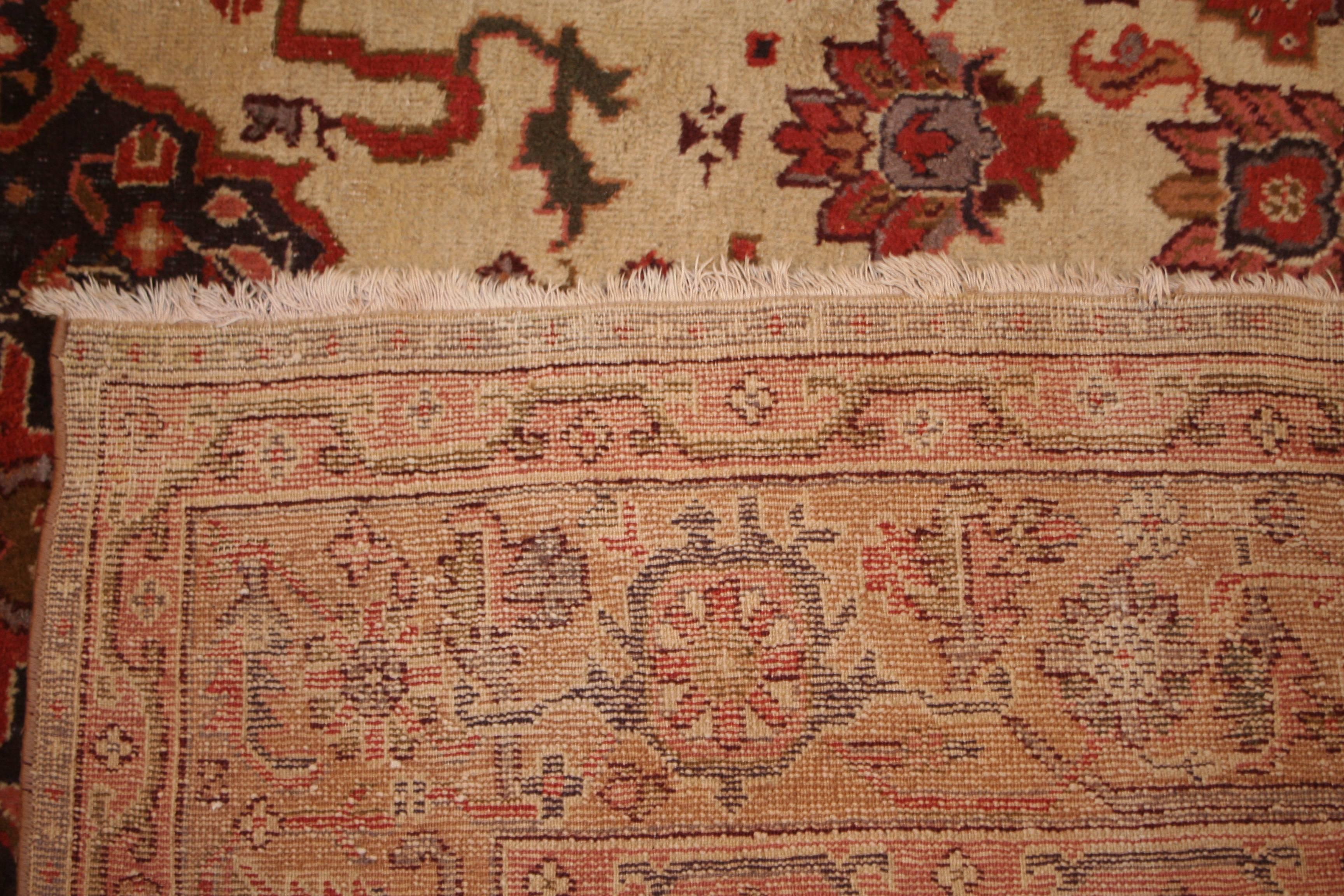 Wool Vintage Ivory Background Turkish Medallion Design Rug For Sale