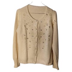 Vintage Ivory Beaded Wool Cardigan, 1950s