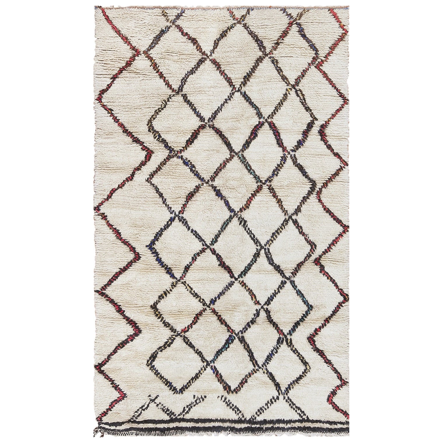 Elfenbeinfarbener Beni Ourain Marokkanischer Vintage-Teppich. Größe: 4 ft 8 in x 7 ft 8 in