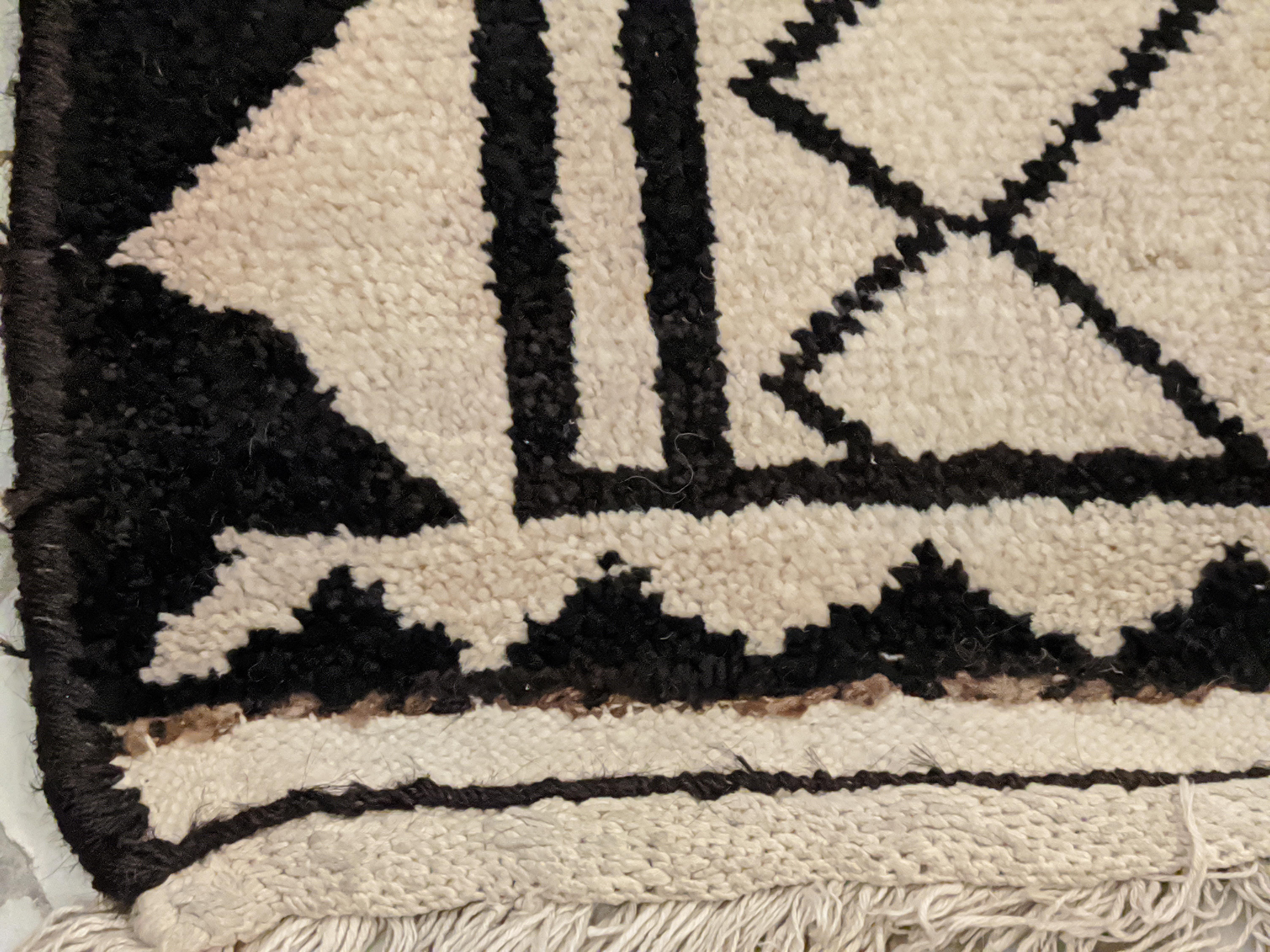 Vintage Ivory/Black Geometric Design Tribal Rug For Sale 3