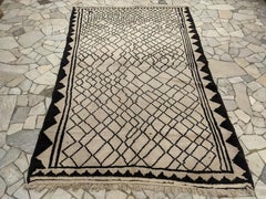 Vintage Ivory/Black Geometric Design Tribal Rug