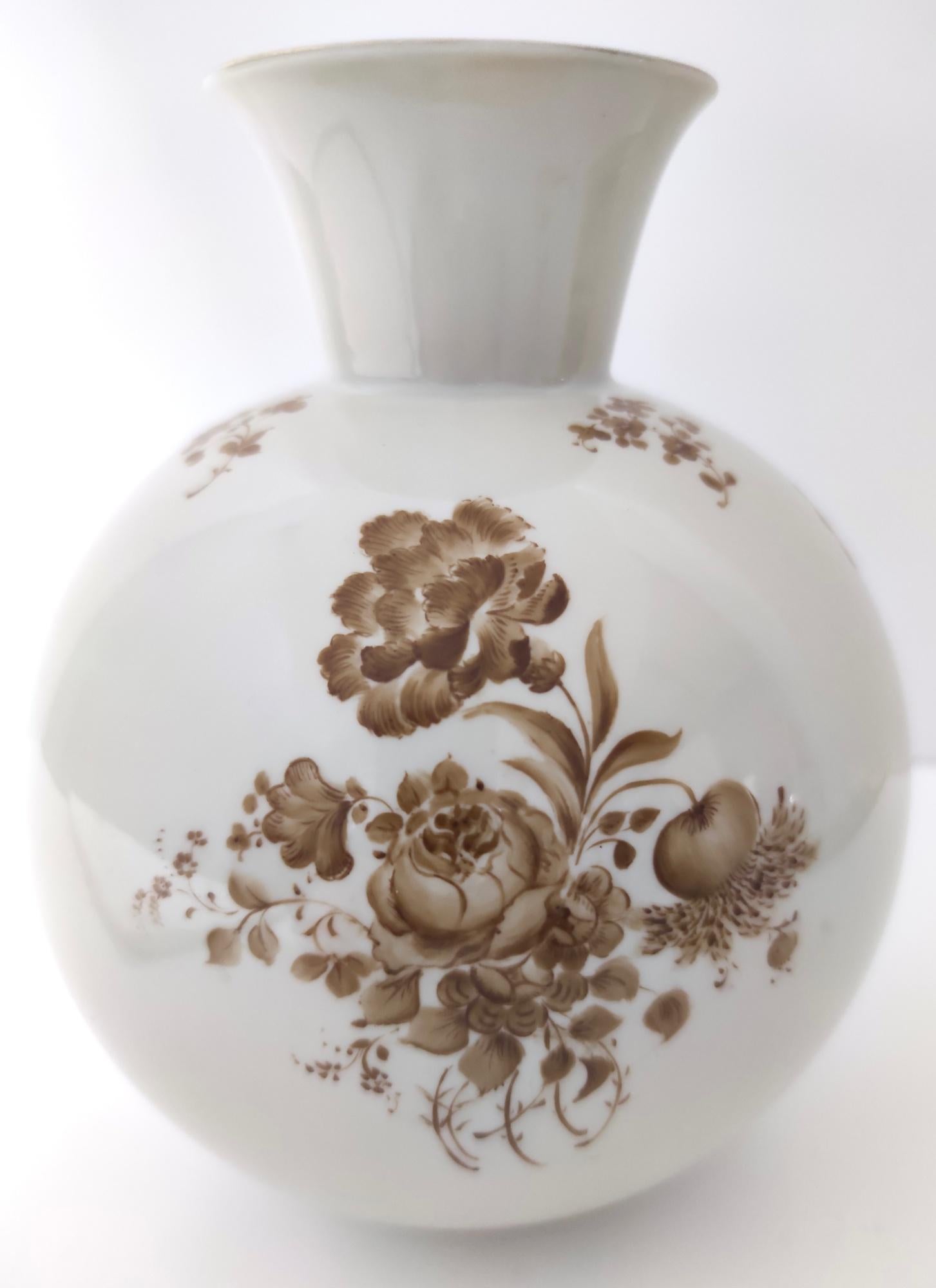Vintage Ivory Ceramic Vase with Brown Floral Details by Rosenthal, Italy For Sale 4