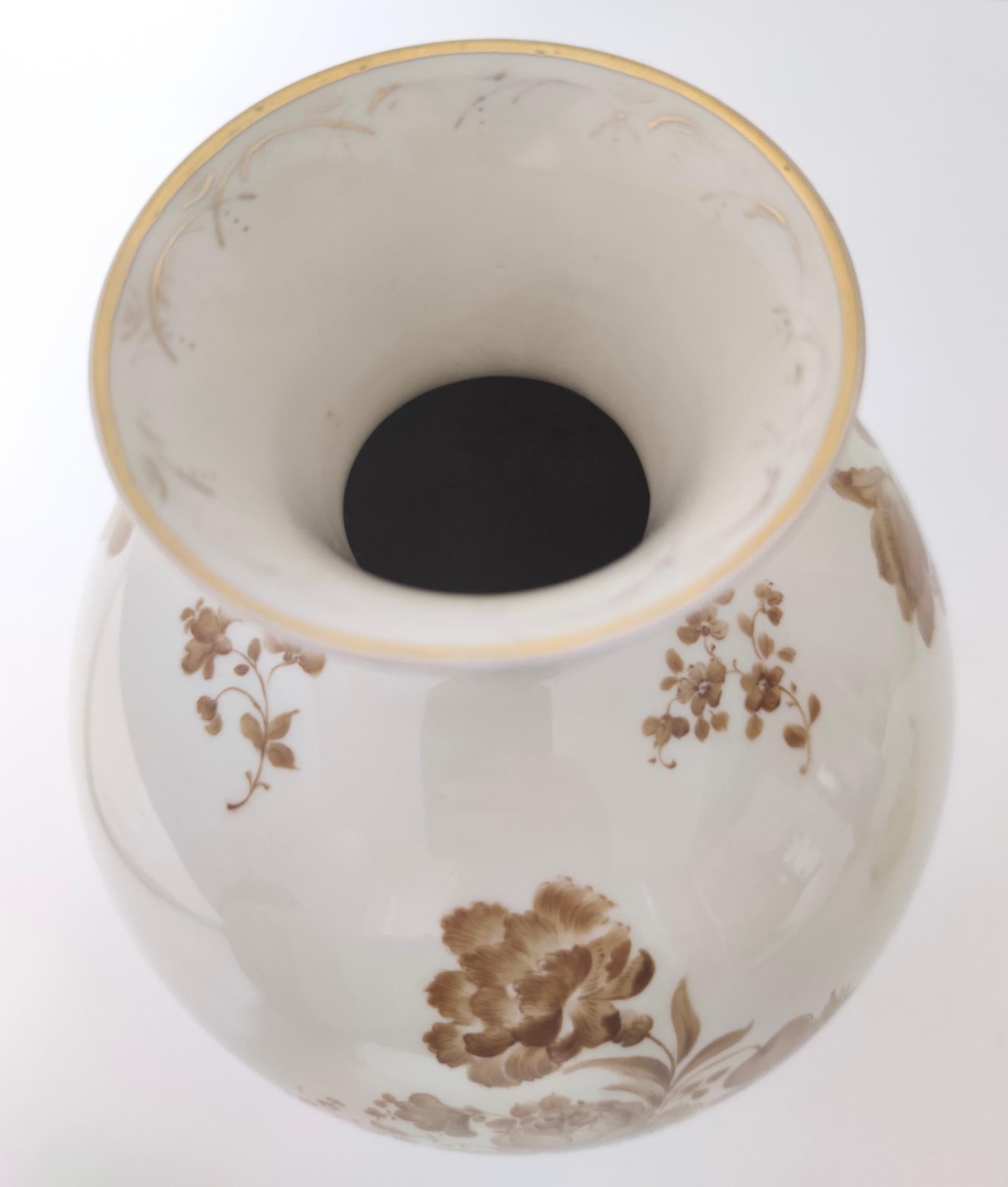 Vintage Ivory Ceramic Vase with Brown Floral Details by Rosenthal, Italy For Sale 7