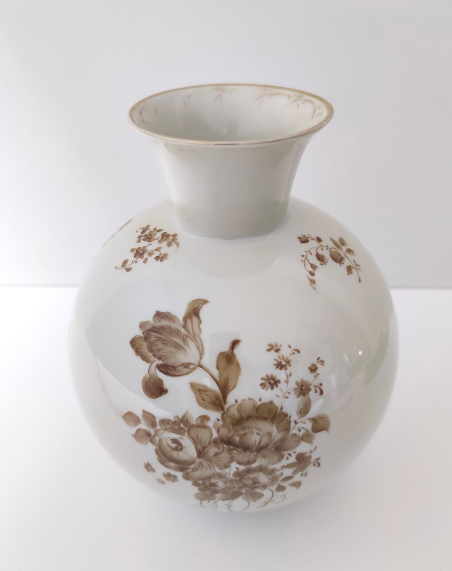 Vintage Ivory Ceramic Vase with Brown Floral Details by Rosenthal, Italy For Sale 1