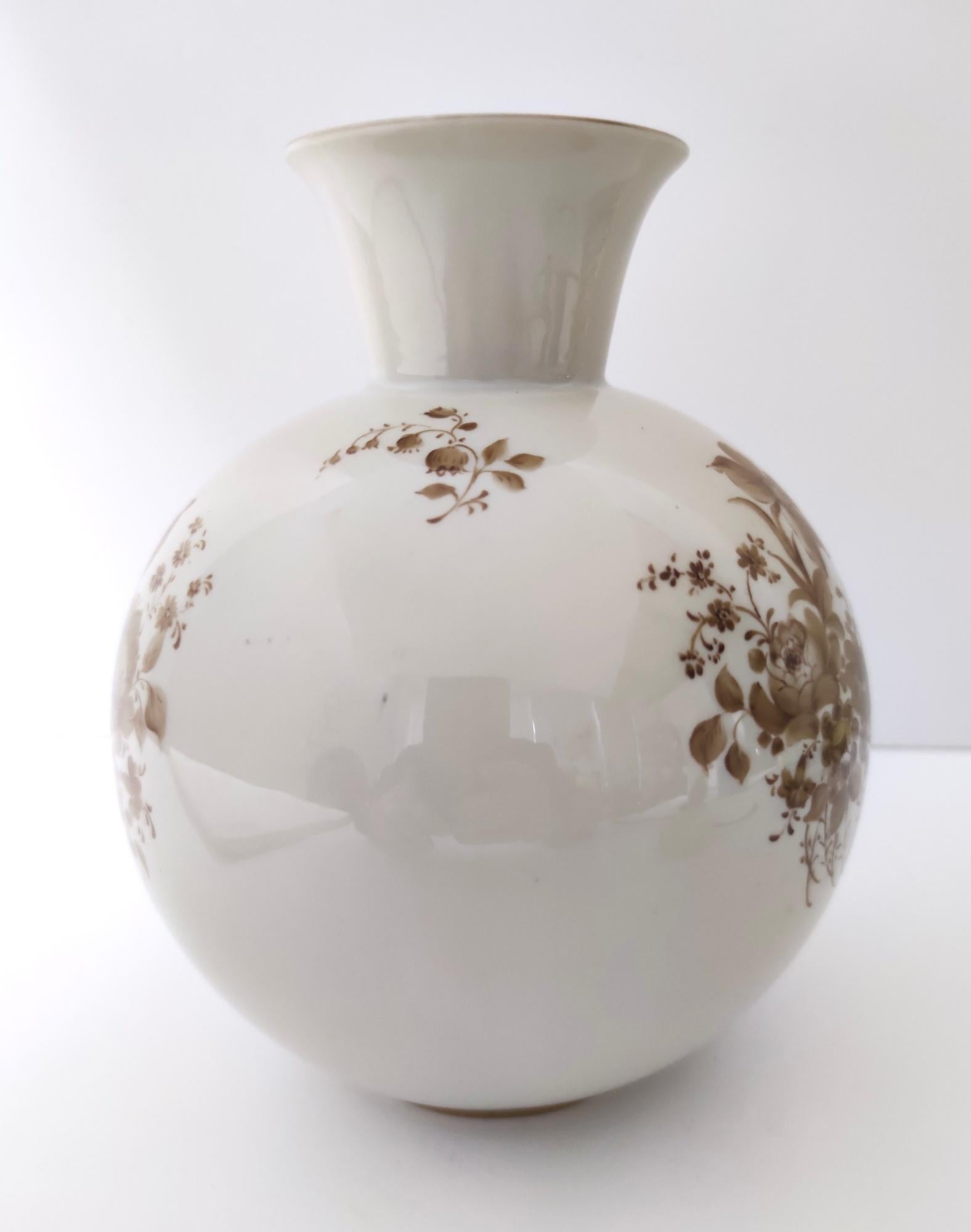 Vintage Ivory Ceramic Vase with Brown Floral Details by Rosenthal, Italy For Sale 3