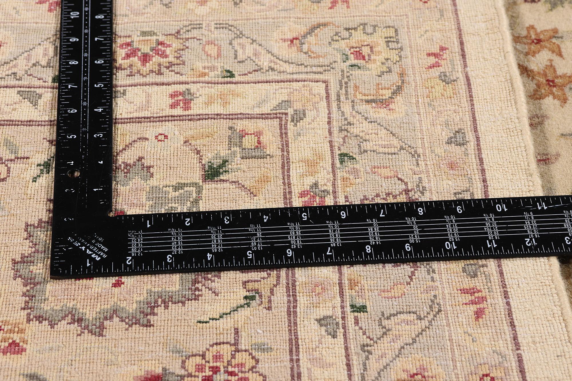 Vintage Ivory Chinese Wool and Silk Tabriz Rug with Traditional Style For Sale 2