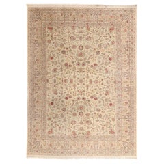 Vintage Ivory Chinese Wool and Silk Tabriz Rug with Traditional Style