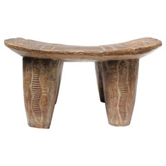 Vintage Ivory Coast Senufo Stool with Snake and Fish Motif