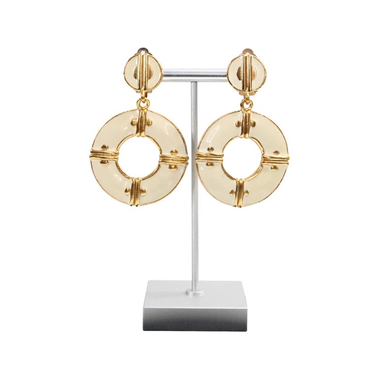 Boucles D'oreilles Vintage En Métal Et émail - Occasion, Style Rétro