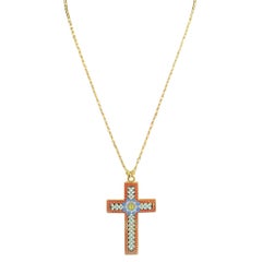 Vintage Ivory Enamel Cross Pendant Necklace