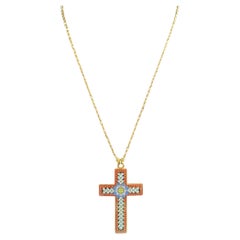 Vintage Ivory Enamel Cross Pendant Necklace