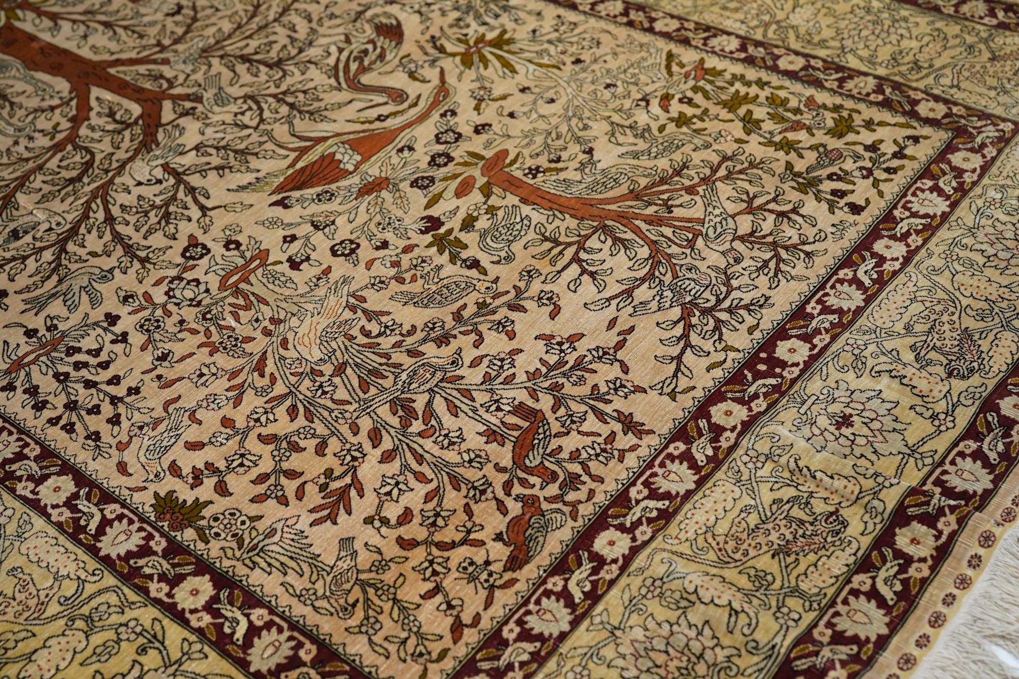 Extremely Fine Turkish Silk  Herekeh Rug 3'8'' x 5'10'' For Sale 3