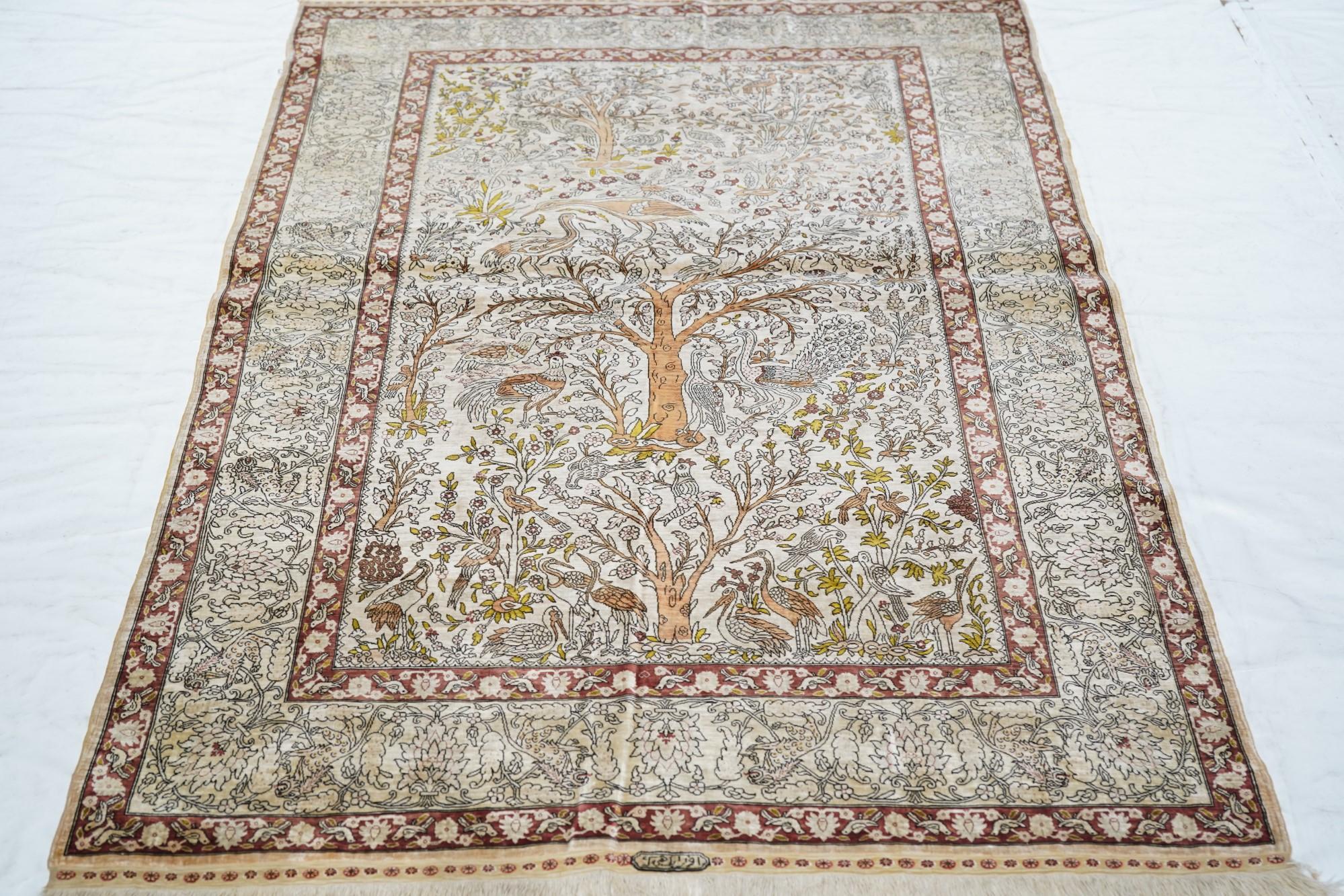 Extremely Fine Turkish Silk  Herekeh Rug 3'8'' x 5'10'' For Sale 5