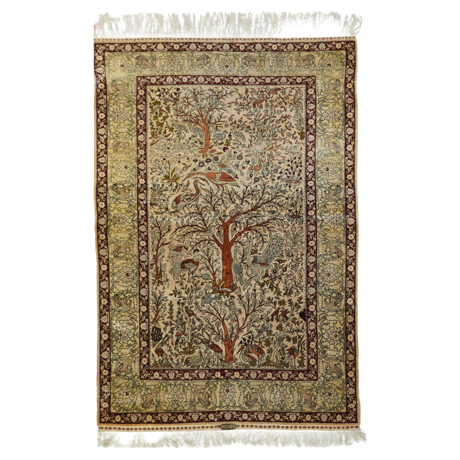 Extremely Fine Turkish Silk  Herekeh Rug 3'8'' x 5'10'' For Sale