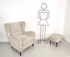 Ivory Lounge Chair with Ottoman in the Style of Gio Ponti, Italy