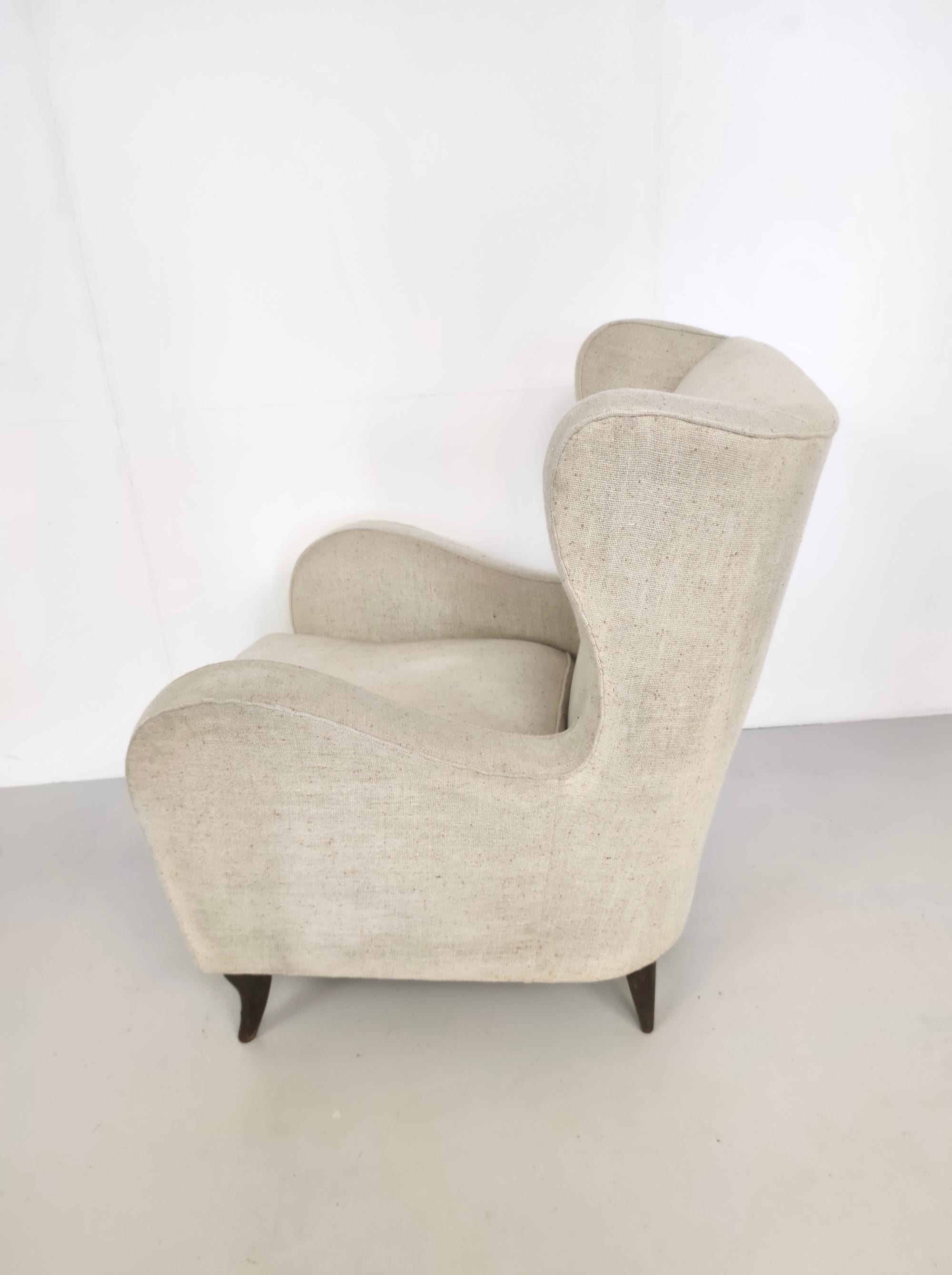 Fabric Vintage Ivory Lounge Chair in the Style of Gio Ponti, Italy For Sale
