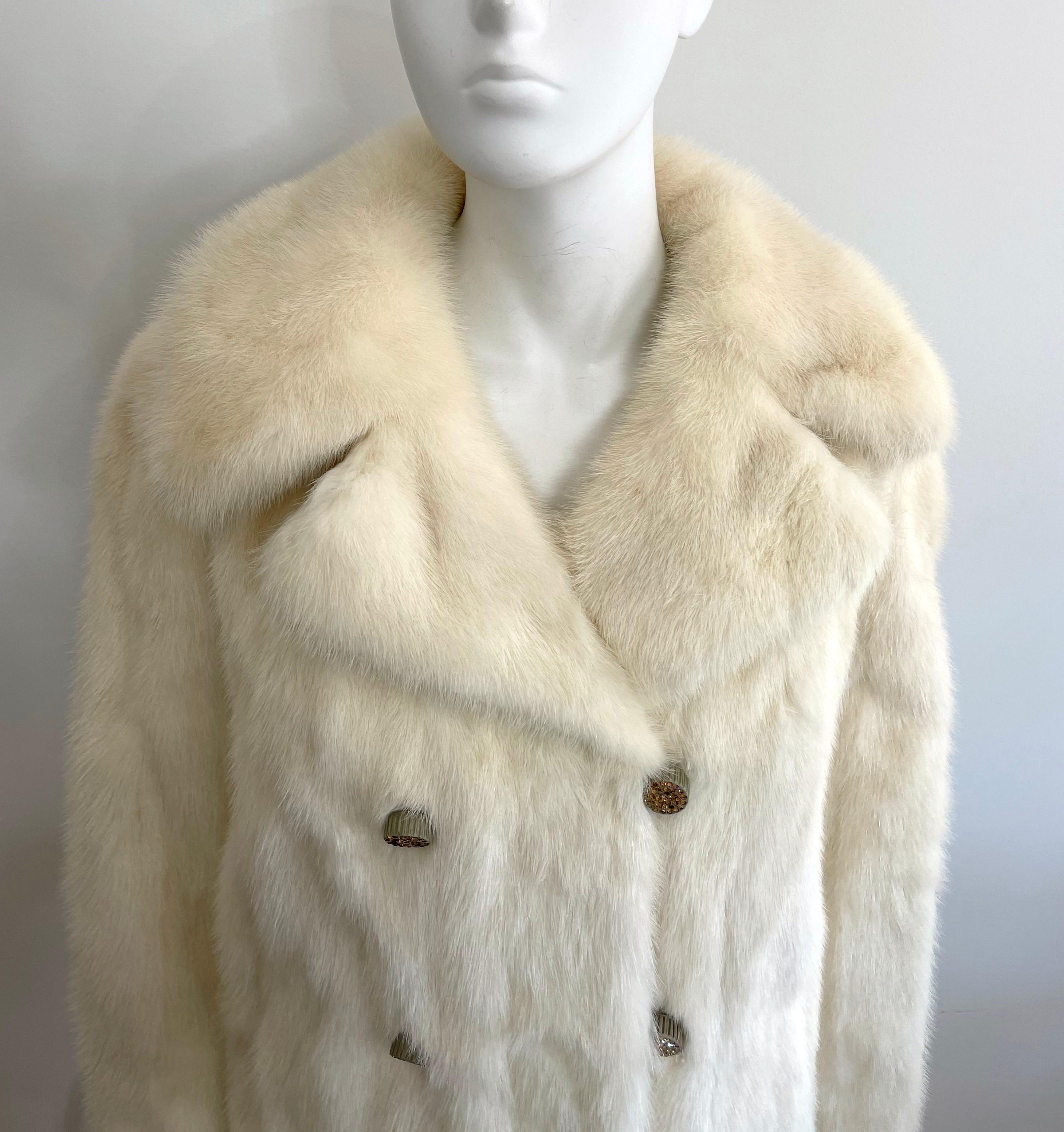 Beige Ivory Mink Coat Classic Cut Double Breasted Jacket  For Sale