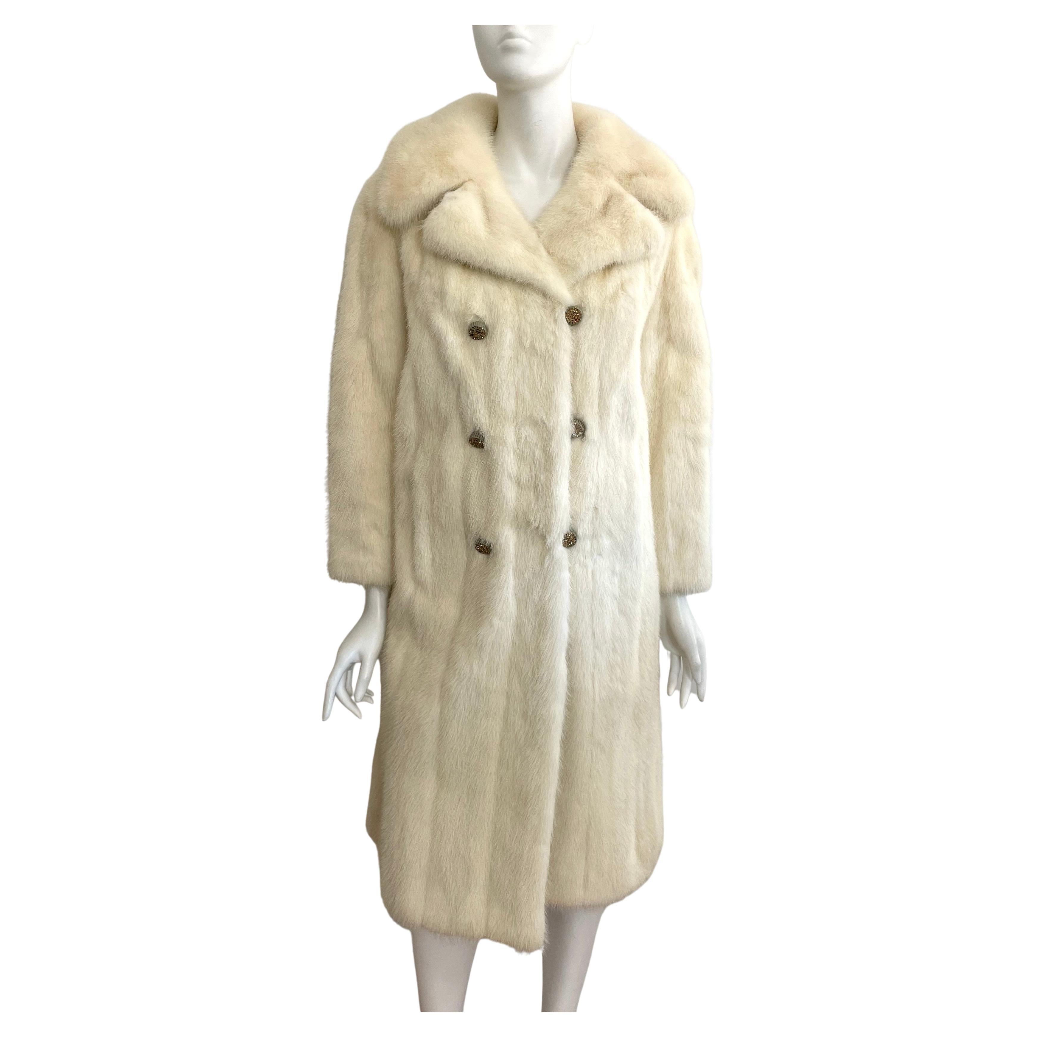Ivory Mink Coat Classic Cut Double Breasted Jacket  For Sale