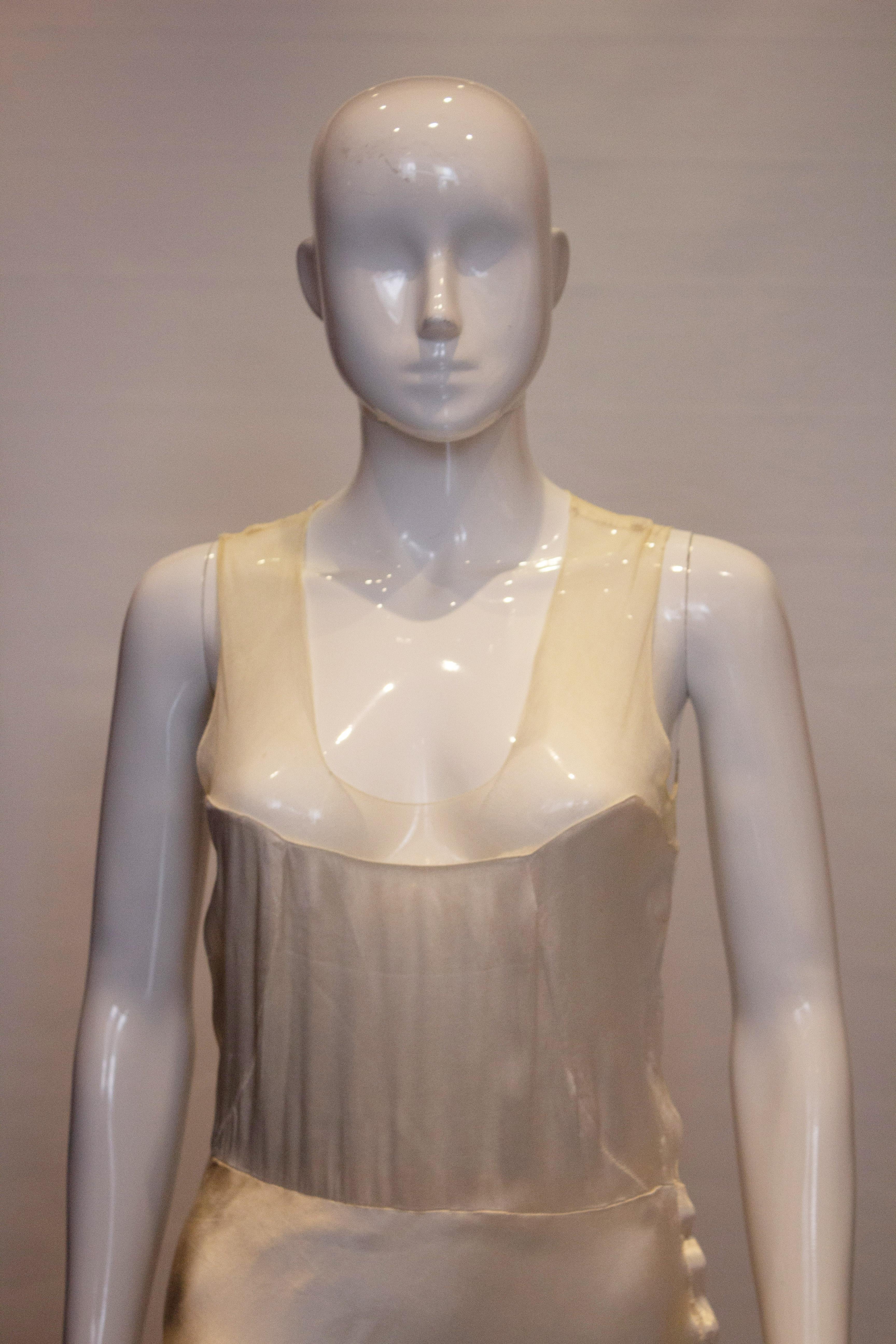 Gray Vintage Ivory Net and Satin Slip Dress For Sale