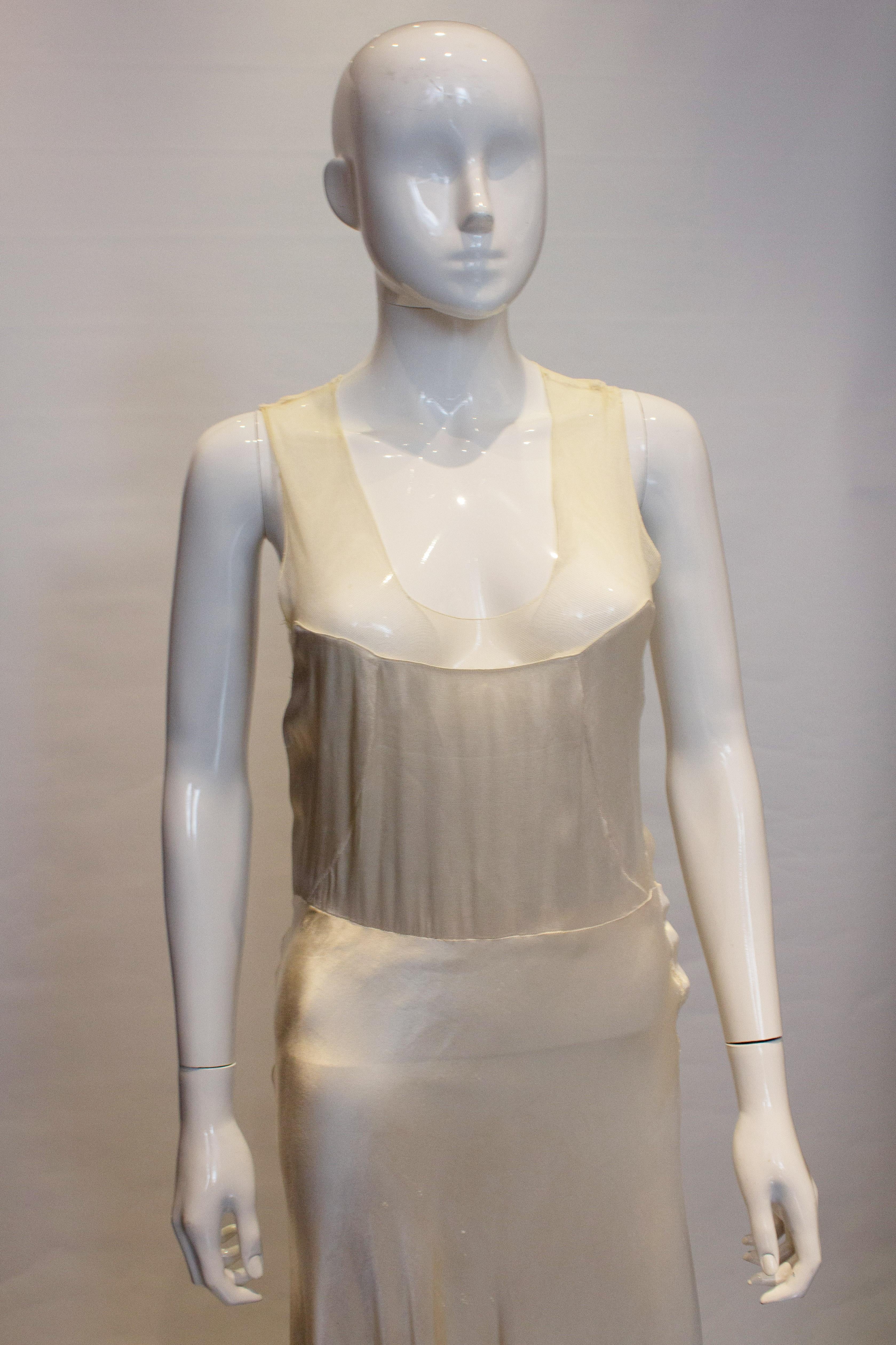 Vintage Ivory Net and Satin Slip Dress In Fair Condition For Sale In London, GB