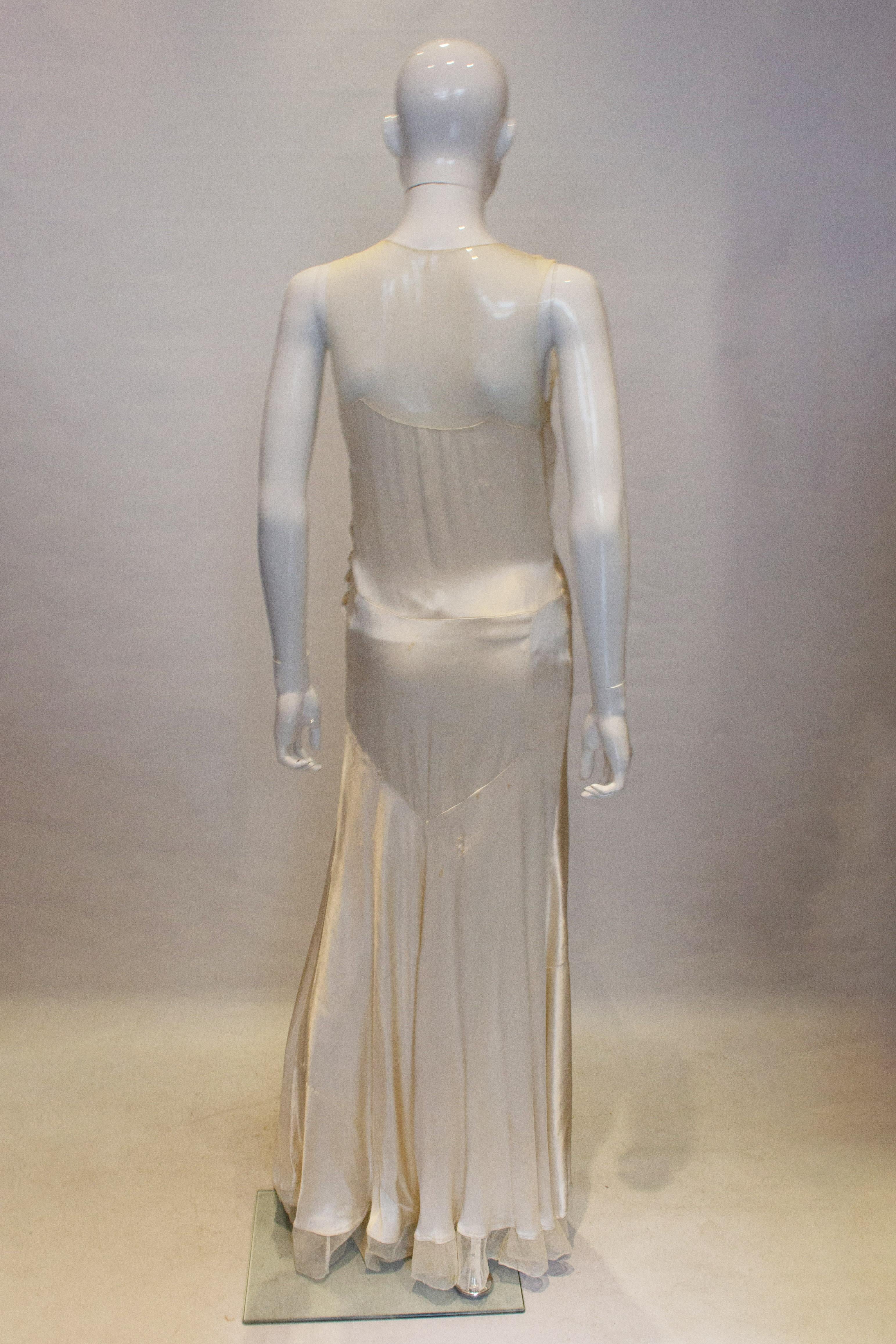 Vintage Ivory Net and Satin Slip Dress For Sale 1