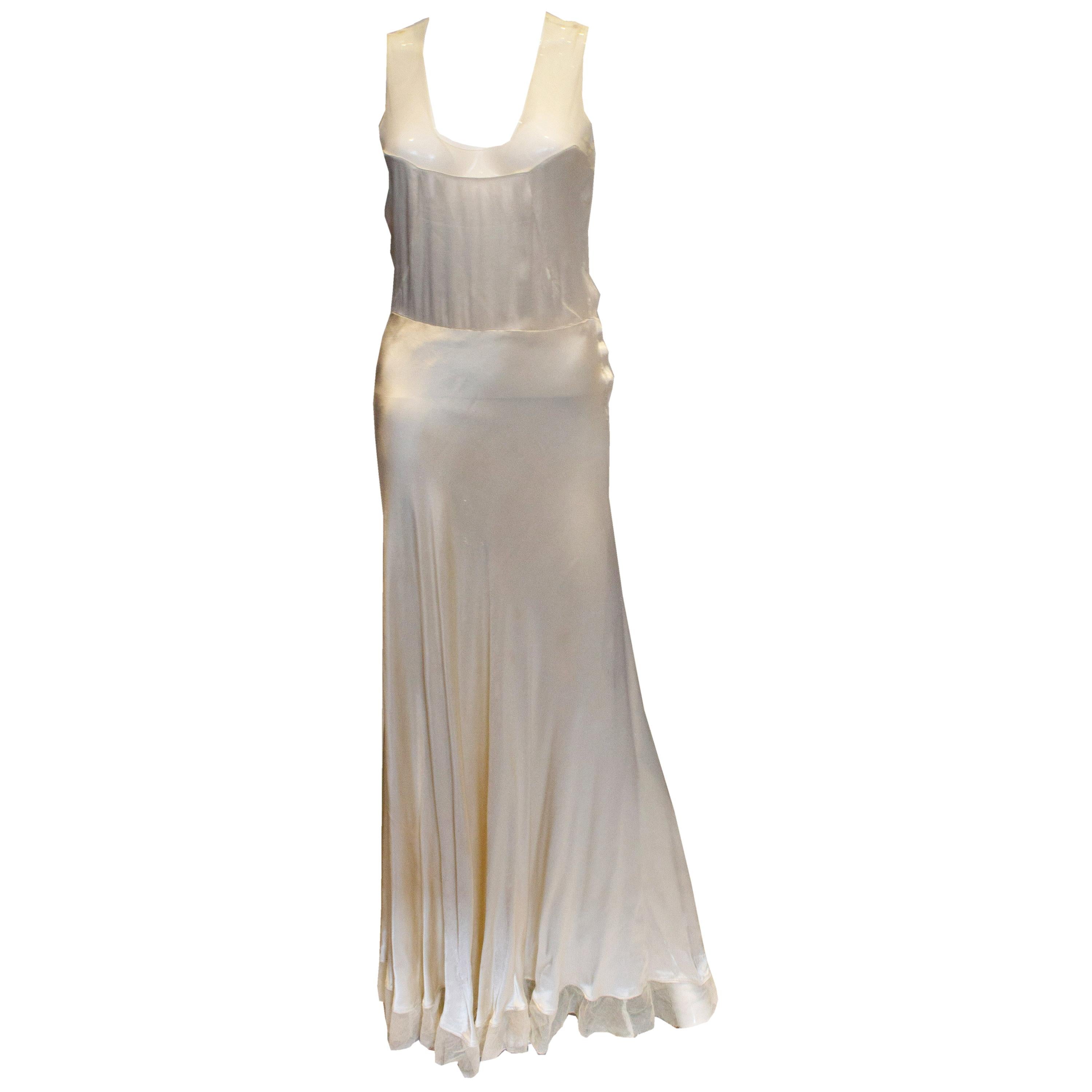 Vintage Ivory Net and Satin Slip Dress For Sale