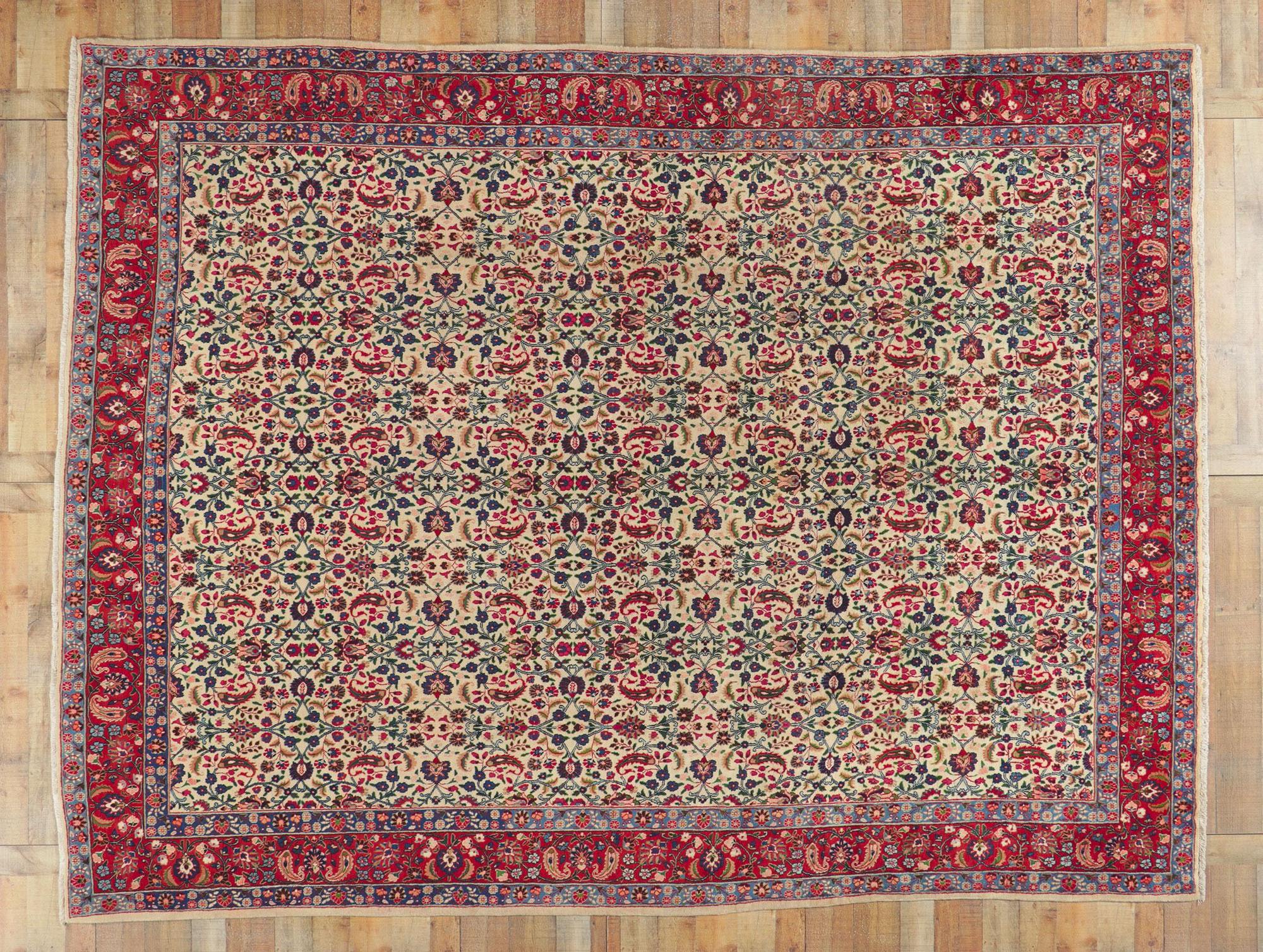 Alfombra Persa Floral Mashhad Vintage Marfil, 09'07 x 12'08 en venta 2