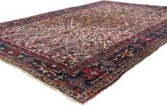 1950's Ivory Persian Heriz Carpet with Traditional Style
