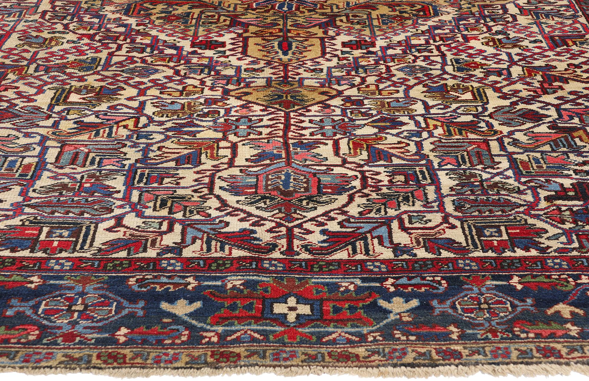 Hand-Knotted 1950's Ivory Persian Heriz Carpet with Traditional Style For Sale