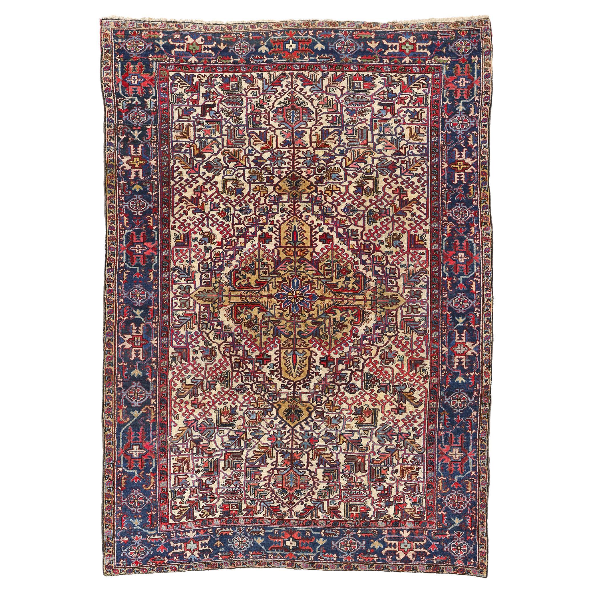1950's Ivory Persian Heriz Carpet with Traditional Style