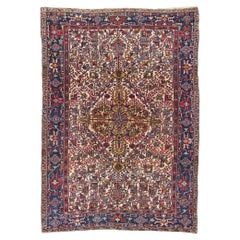 1950's Ivory Persian Heriz Carpet with Traditional Style