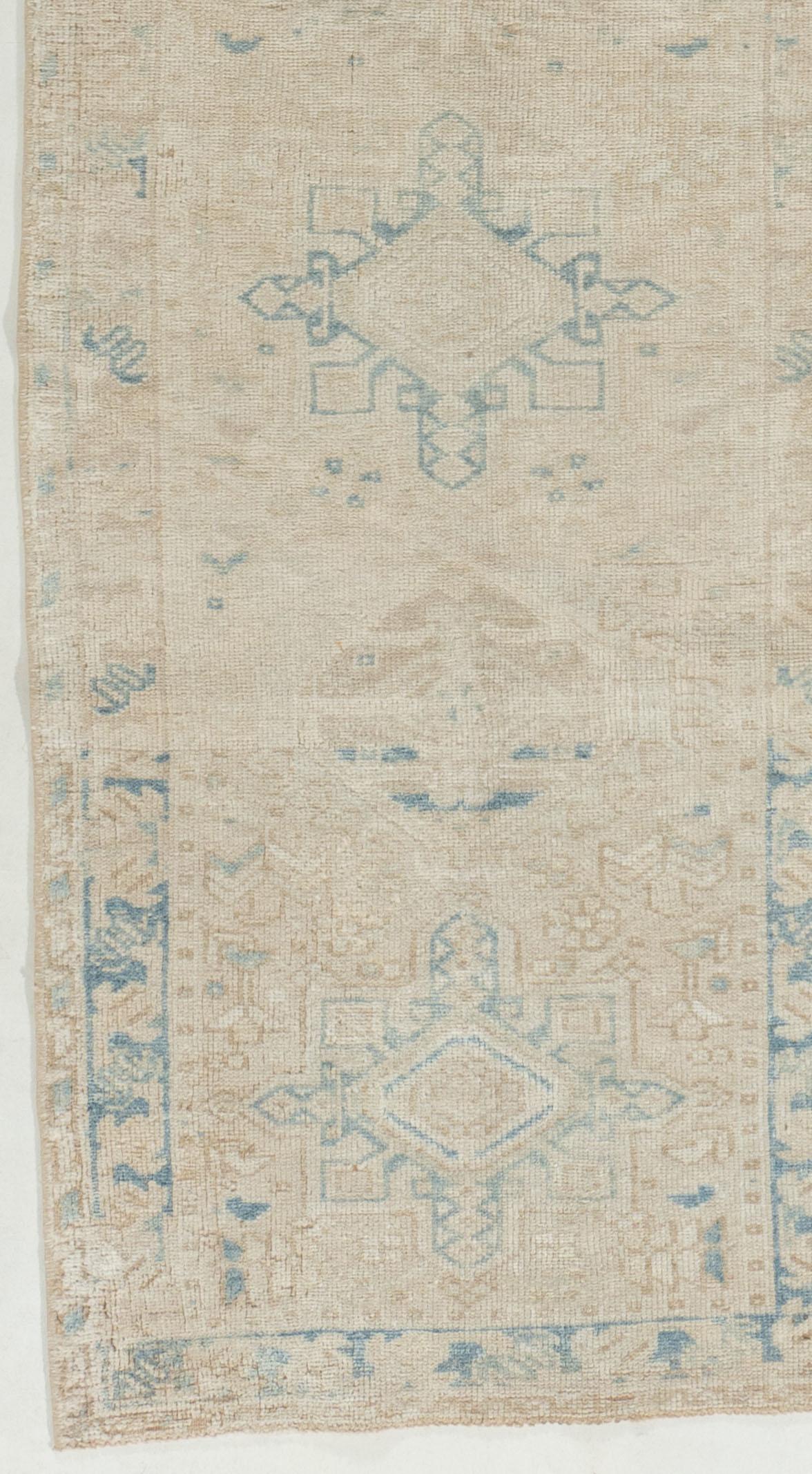 Hand-Woven Vintage Ivory Persian Heriz Runner 2'6 X 7'11 For Sale