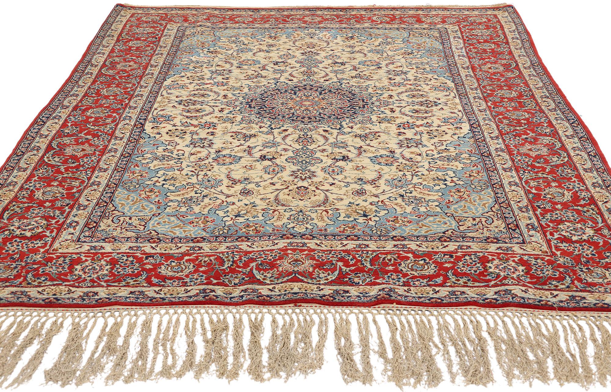 Neoclassical Vintage Ivory Persian Isfahan Rug, 04'11 x 07'08 For Sale