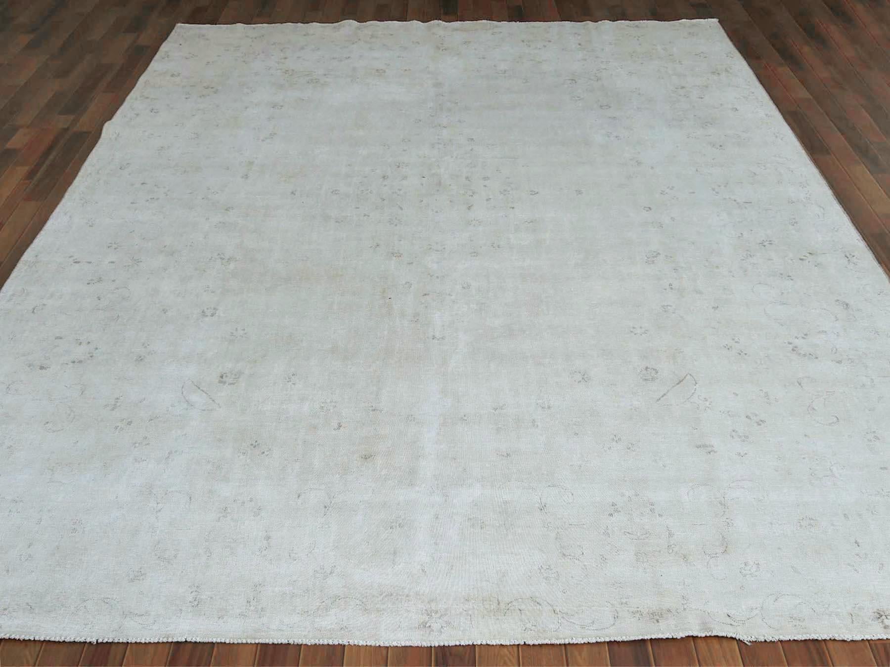 Medieval Vintage Ivory Persian Kerman Cropped Thin Pile Clean Pure Wool Hand Knotted Rug