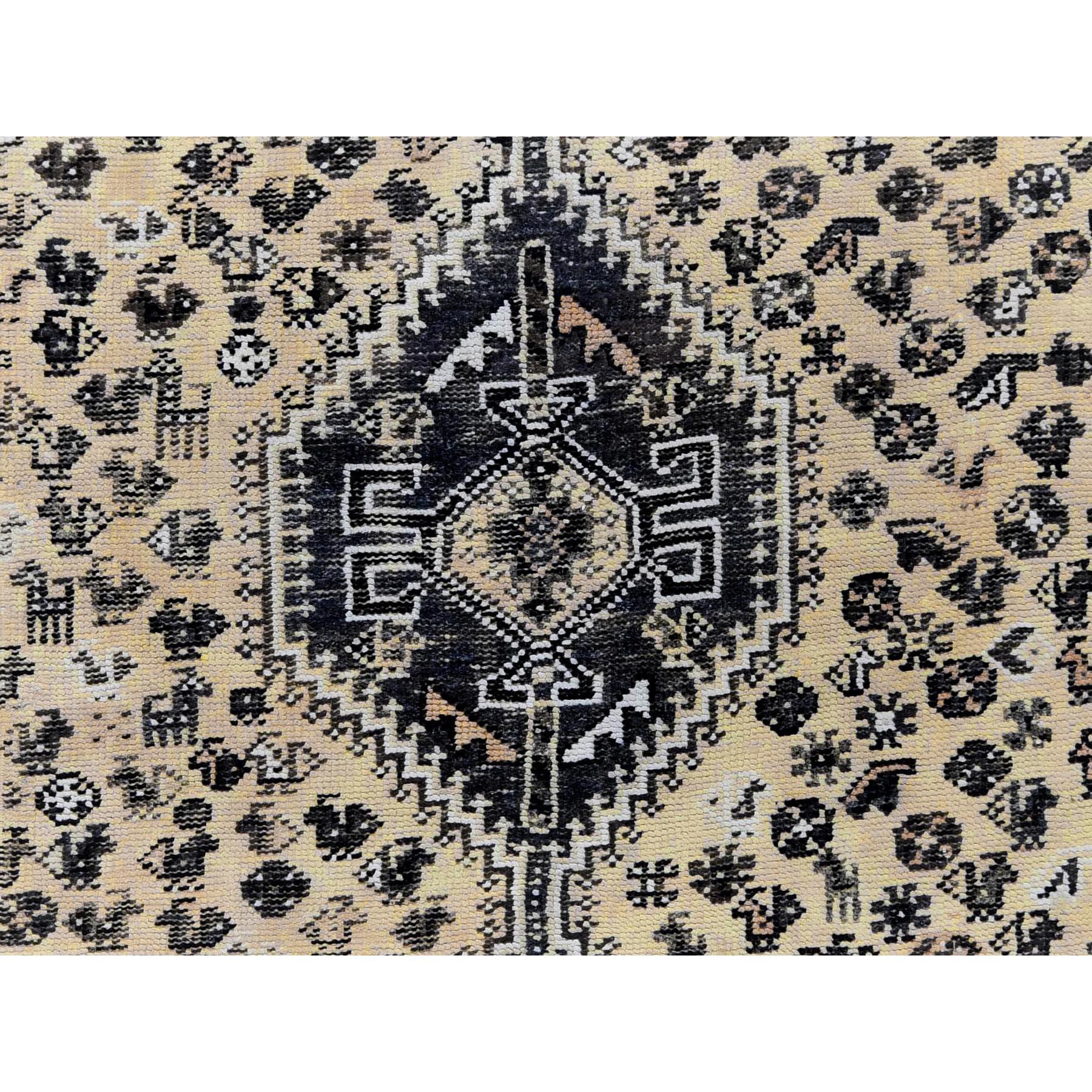 Vintage Ivory Persian Qashqai Handmade Wool Distressed Bohemian Rug 3