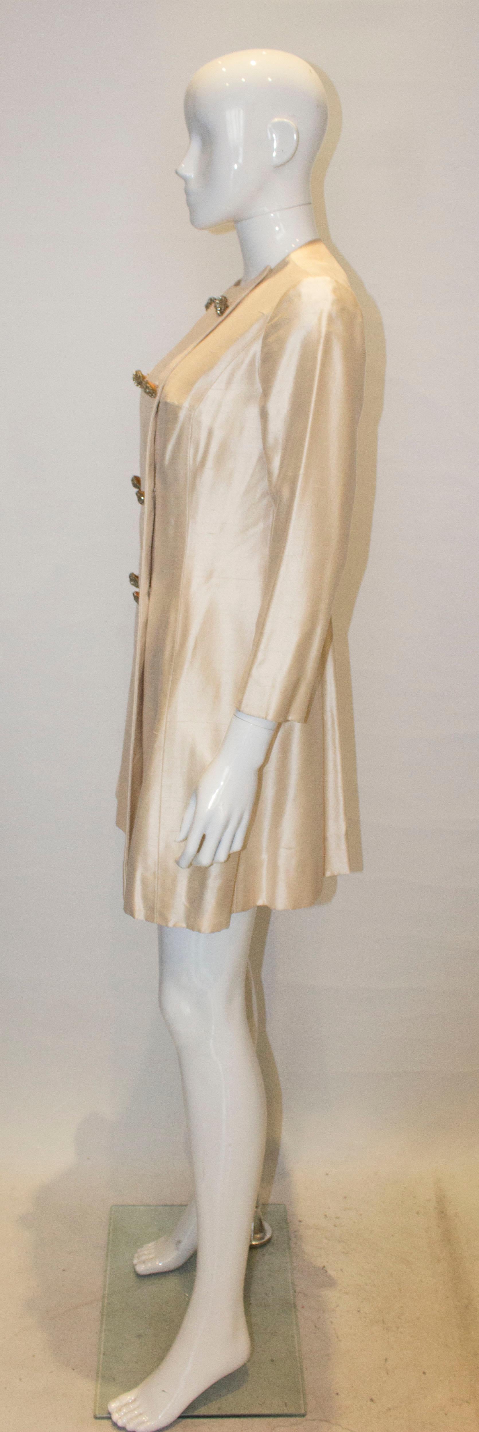 Beige Vintage Ivory Raw Silk Coat Dress