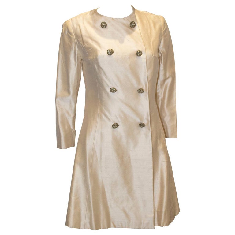 Vintage Ivory Raw Silk Coat Dress For Sale at 1stDibs