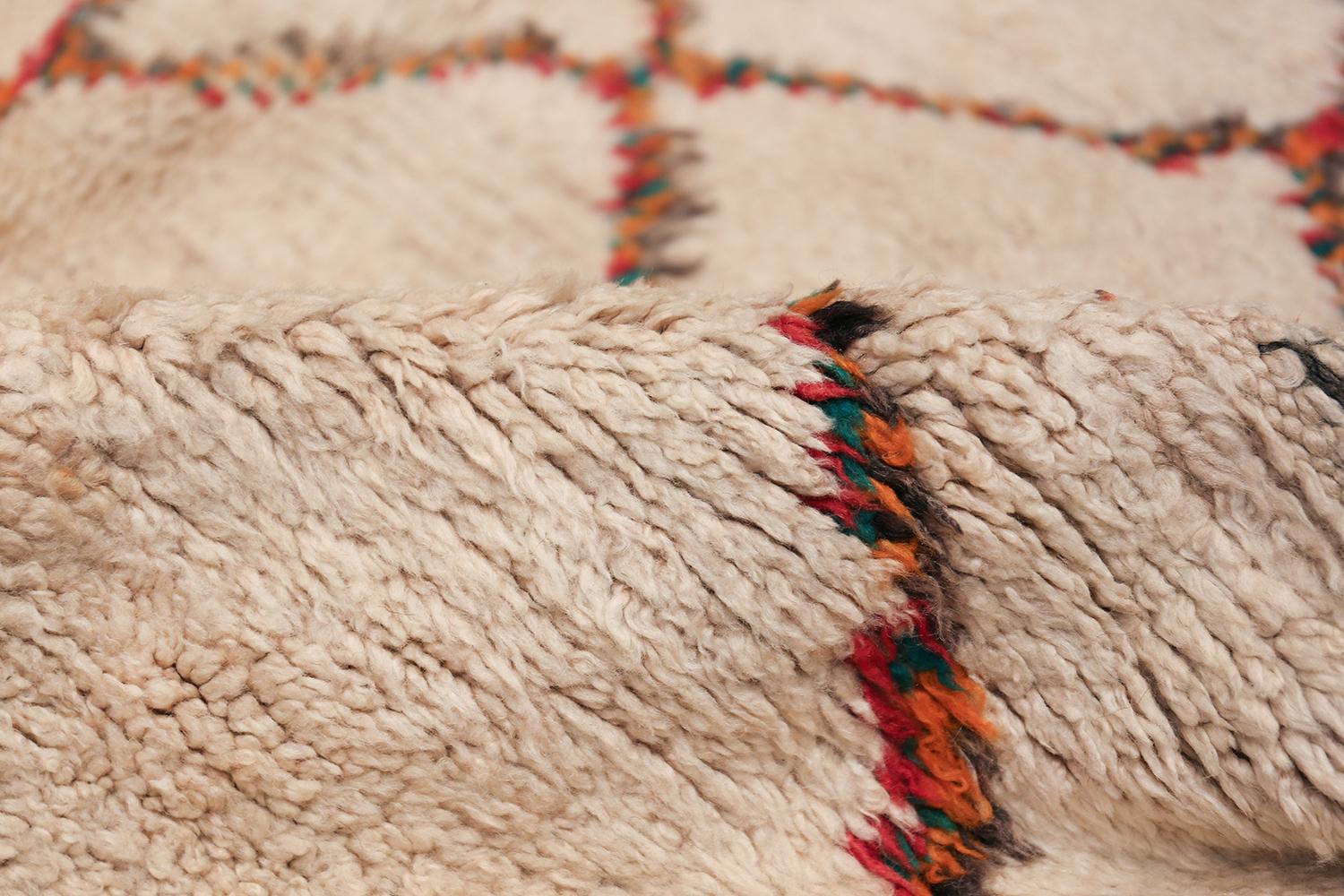 Wool Vintage Ivory Shag Pile Moroccan Berber Rug