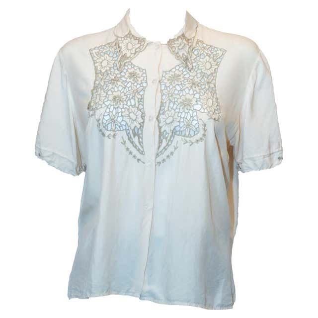 Madeira handmade cut work lace embroidered blouse in off white 1950s at ...