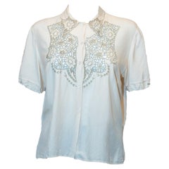 Vintage Ivory Silk Blouse with Embroidery 