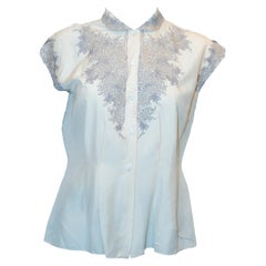 Vintage Ivory Silk Blouse with Wonderful Embroidery