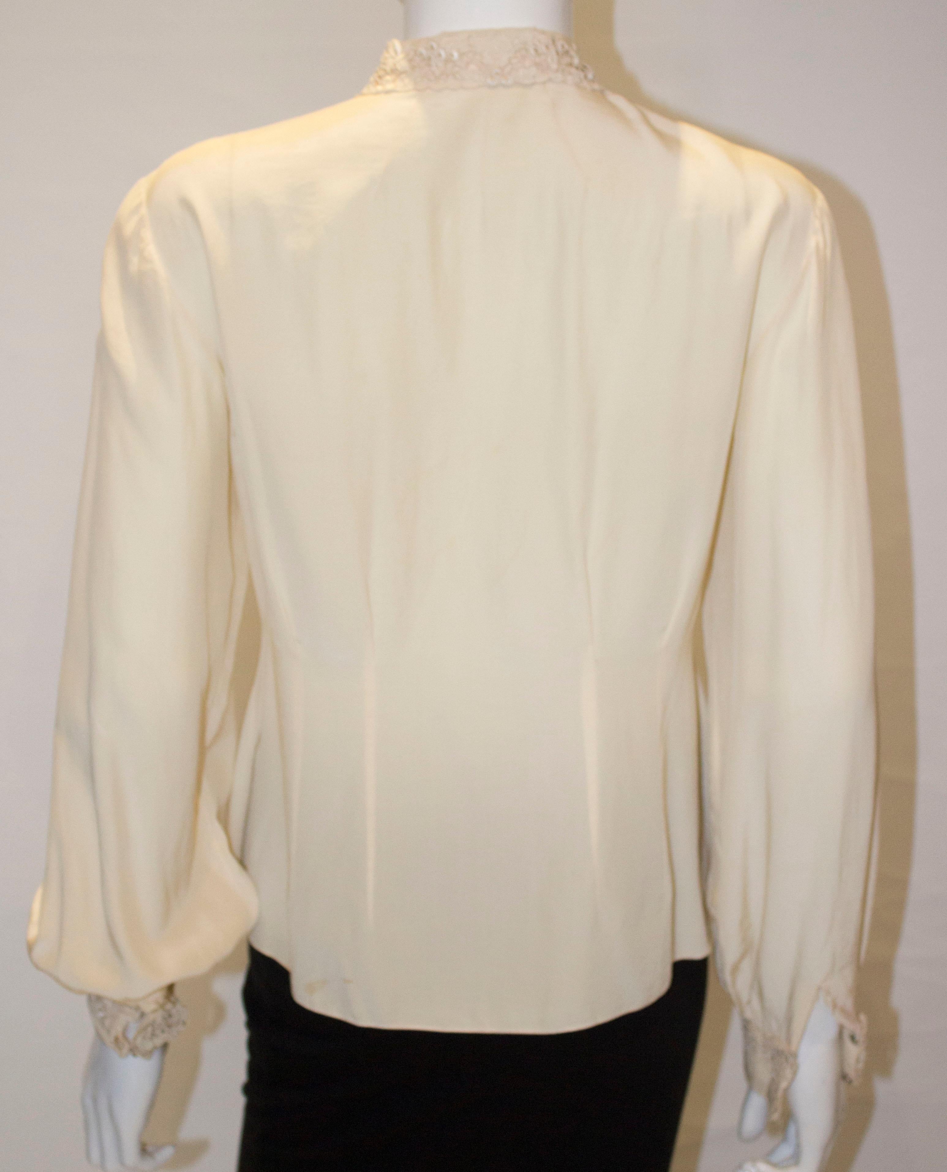 Vintage Ivory Silk Chinease Blouse with Detail on Yoke and Cuff. For Sale 1