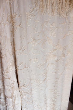 Vintage Ivory Silk Embroidered Piano Shawl.