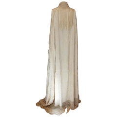 Vintage Ivory Silk Embroidered Piano Shawl.
