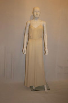 Vintage Ivory Silk Slip Dress with V Neckline Front and Back