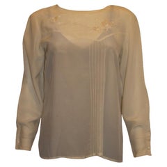 Vintage Ivory Silk Top with Embroidery and Pintuck Detail.
