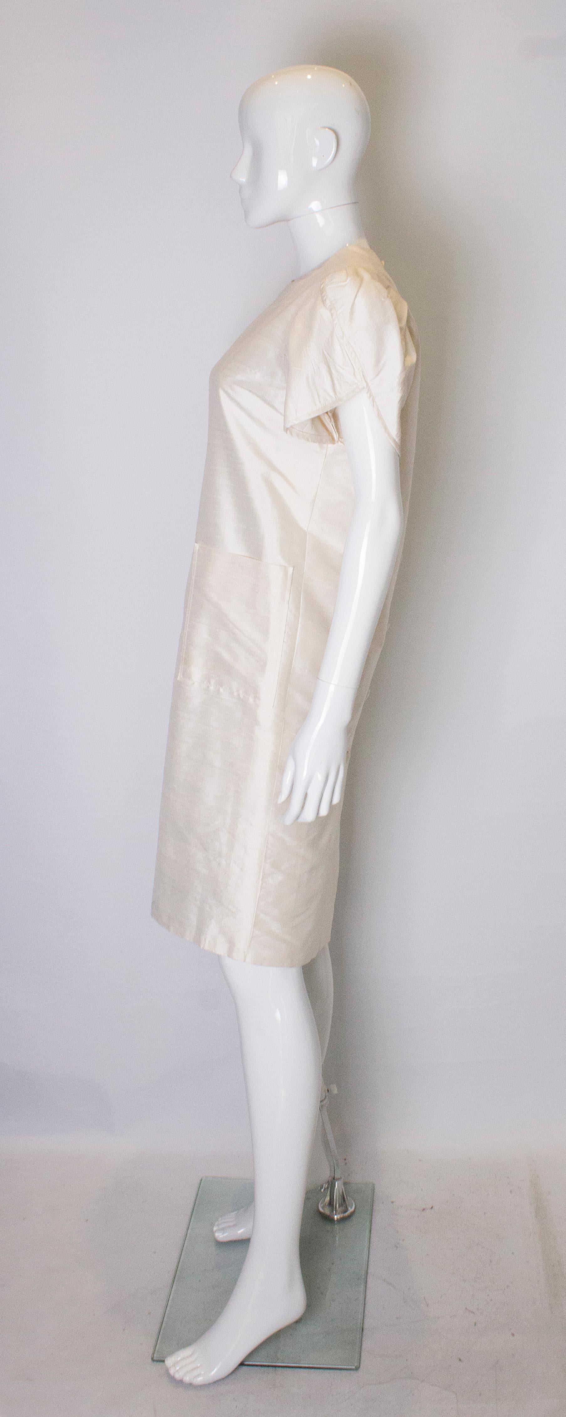 Beige Vintage Ivory Raw Silk Shift Dress For Sale