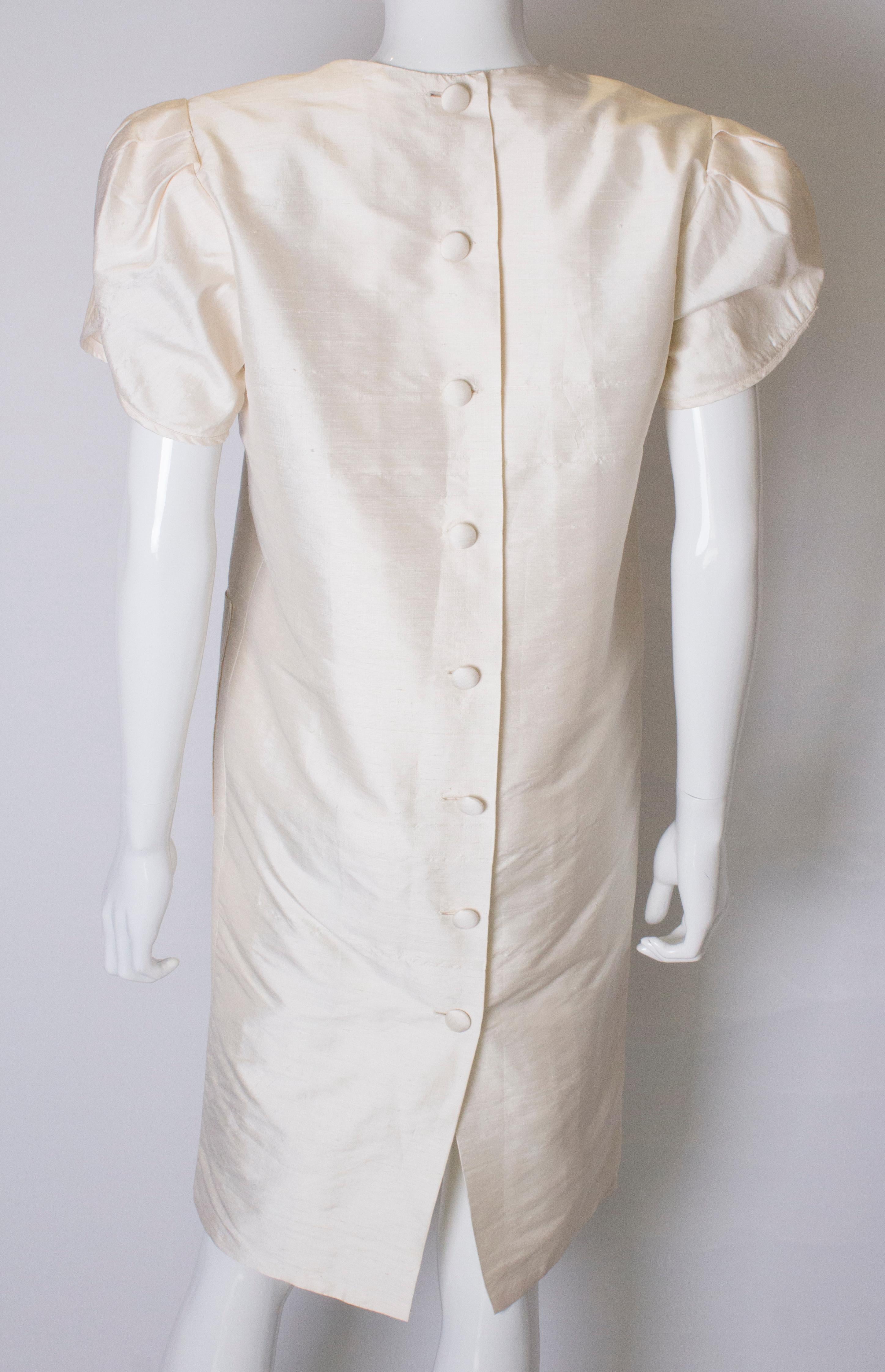 Vintage Ivory Raw Silk Shift Dress For Sale 1