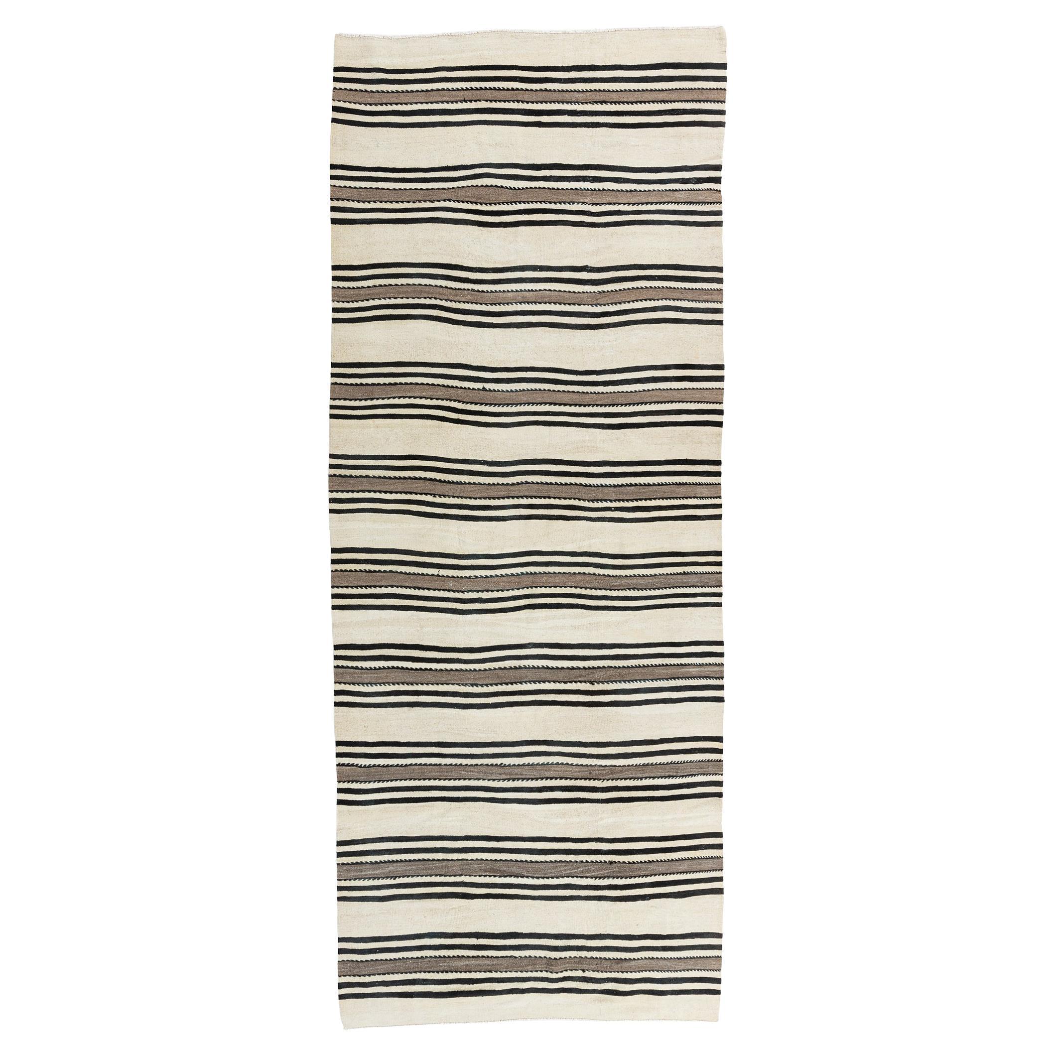 Vintage Ivory Turkish Kilim Runner Area Rugs 4'4 x 13'11 For Sale